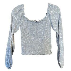 American Eagle Smocked Polka Dot Long Sleeve Crop Top Size XS